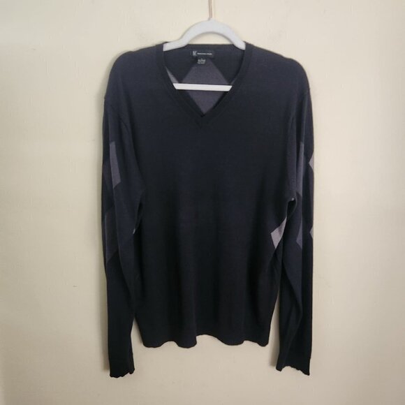 Inc International Concept Vintage Black Gray Argyle V Neck Sweater Size L - Picture 4 of 7
